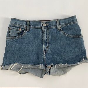 Levi's Blue Frayed Hem Jean Shorts